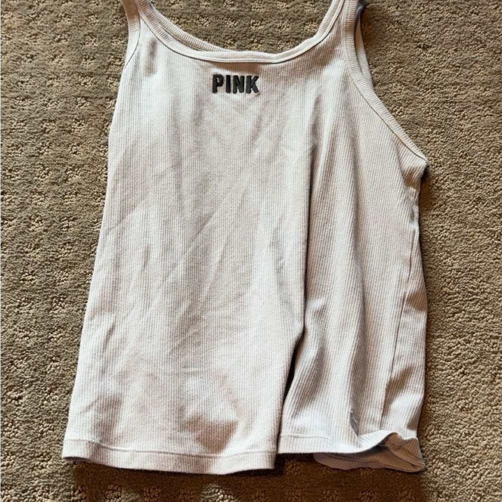 PINK Victoria's Secret Ribbed Tank Top in Cream